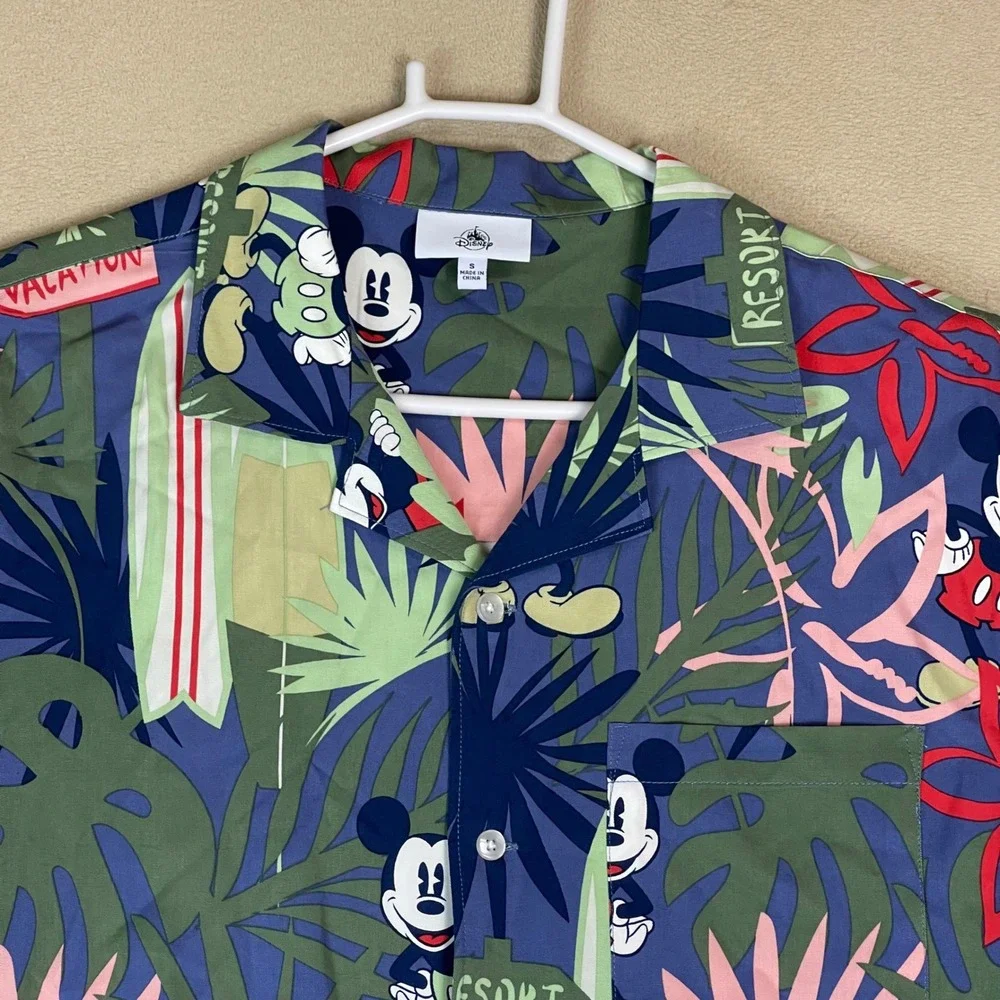 Disney Mickey Mouse Aloha Hawaiian Shirt Men's Size S‎ Vacation Resort Print